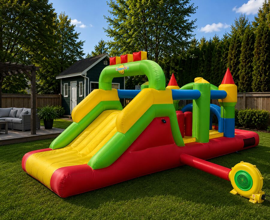 Parcours d'obstacles gonflable avec glissades, location Stoneham