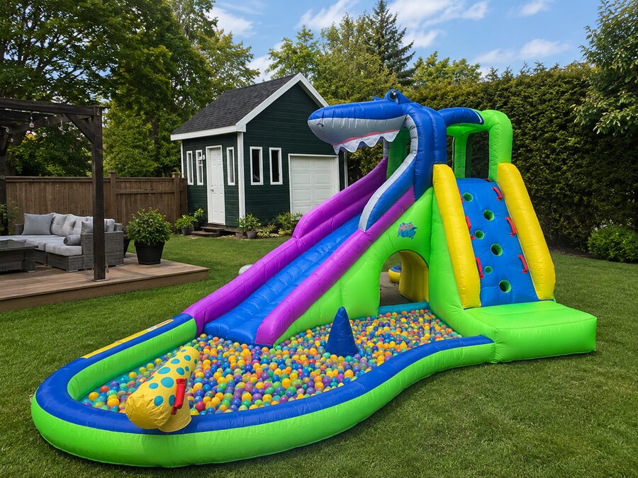 Location jeu gonflable requin avec piscine à balles à Stoneham